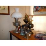 3 oil lamps (incomplete) and 2 blow lamps