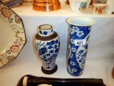 2 old blue & white vases