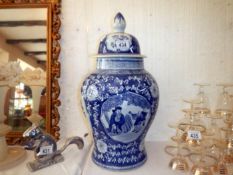 A large Chinese blue & white lidded pot