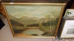 An oil on canvas, Mountain Lake scene