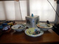 A Victorian cheese dish & 5 Royal Doulton bowls (1 A/F)