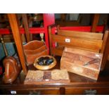 2 wooden letter racks, wooden book end and other wooden items