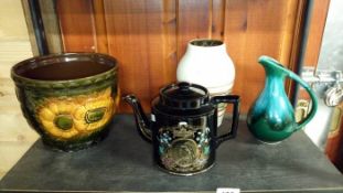 A Victorian teapot, West German jardiniere etc