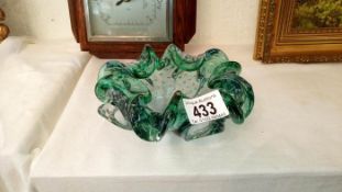 A green Mirano glass ashtray