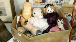 A box of old dolls & part dolls