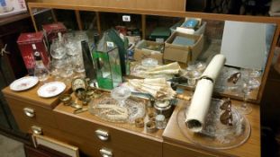 A large quantity of glassware pottery, metalware etc