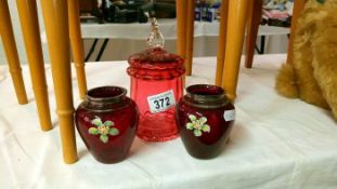 3 items of Cranberry glass