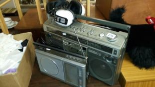 A Hitachi stereo radio set Grundig concert boy 200