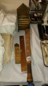4 wooden items including old yard stick, old level etc
