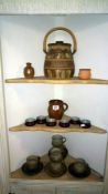 3 Shelves of stoneware pottery etc