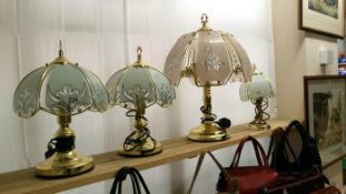 4 brass table lamps with glass shades