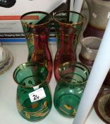 6 pieces of retro coloured glassware