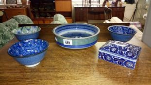 3 Chinese bowls & 2 other pieces of pottery