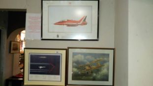 A framed & glazed QE2, Concorde & Red Arrows print & 2 others