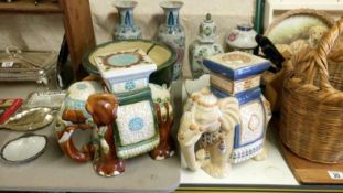 A quantity of pottery & china including 2 elephant plant stands