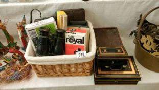 A quantity of miscellaneous including binoculars, tins & slides etc.