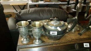 A silver plated tea set & 2 goblets