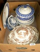 A quantity of blue & white dinnerware etc.