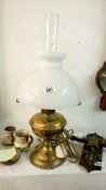 An oil lamp & shade (converted to electric)