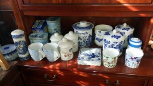 A quantity of blue & white kitchenalia etc.