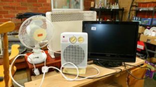 A monitor, heater & 2 fans