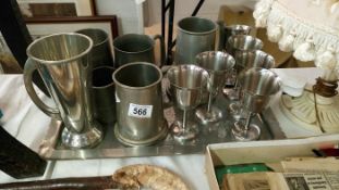 A quantity of silver plate & pewter tankards & goblets etc.