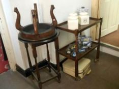 A 2 tier wooden tea trolley & 2 others