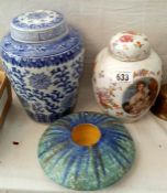 2 lidded vases & 1 other item