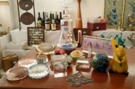 A quantity of paperweights & ship in bottle etc.