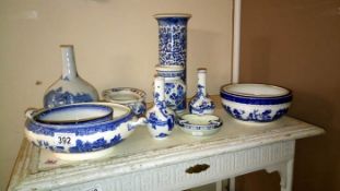 A quantity of blue & white including vases