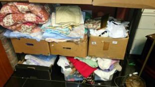 2 shelves of bedding & towels etc. (large quantity)