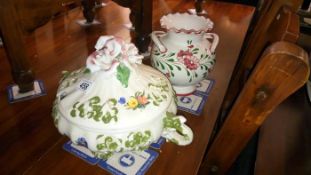 A decoractive porcelain lidded tureen & a vase