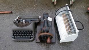 A typewriter, sewing machine & electric fire A/F