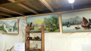 3 large Oriental pictures of junks