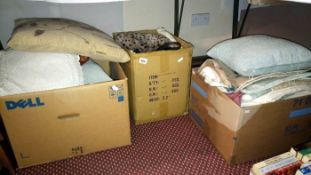 3 boxes of linen & cushions etc.