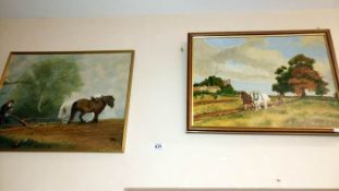 2 framed horse ploughing prints