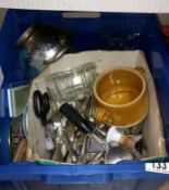 A box of cutlery etc.