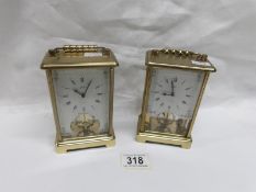 A matching pair of Schatz 8 day carriage clocks,