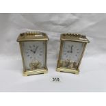 A matching pair of Schatz 8 day carriage clocks,