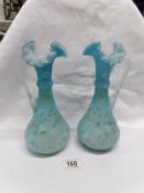 A pair of Victorian overlaid and hand decorated glass ewers