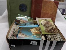 2 old postcard albums (empty) and a box of postcards