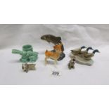 6 animal figurines including Beswick Mallard ducks pin tray, leaping trout a/f,