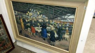 A large oil painting 'The Flower Market' signed Ben Buxton (Canvas 62 x 92cm)