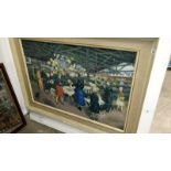 A large oil painting 'The Flower Market' signed Ben Buxton (Canvas 62 x 92cm)