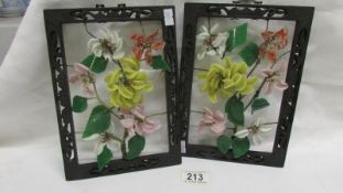 A pair of Oriental floral panels