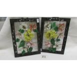 A pair of Oriental floral panels