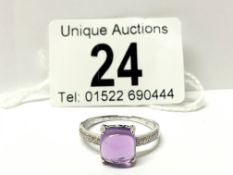 An 18ct white gold amethyst and diamond ring,