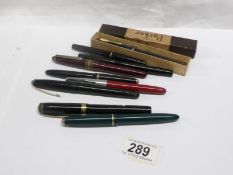 9 old fountain pens with mainly 14k gold nibs