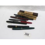 9 old fountain pens with mainly 14k gold nibs