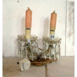 A French double chandelier style table lamp with glass droppers